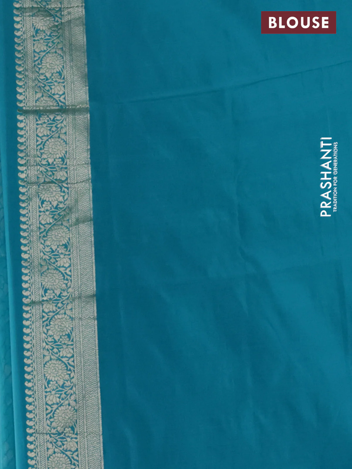 Banarasi semi katan silk saree teal blue with zari woven buttas and zari woven border - Image 3