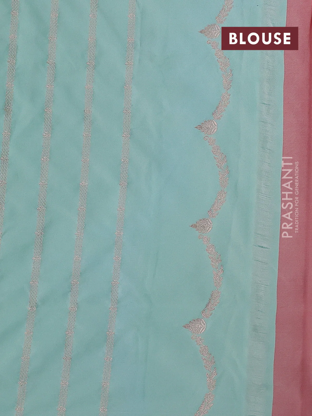 Banarasi semi katan silk saree teal green with allover zari woven buttas and zai woven border - Image 3