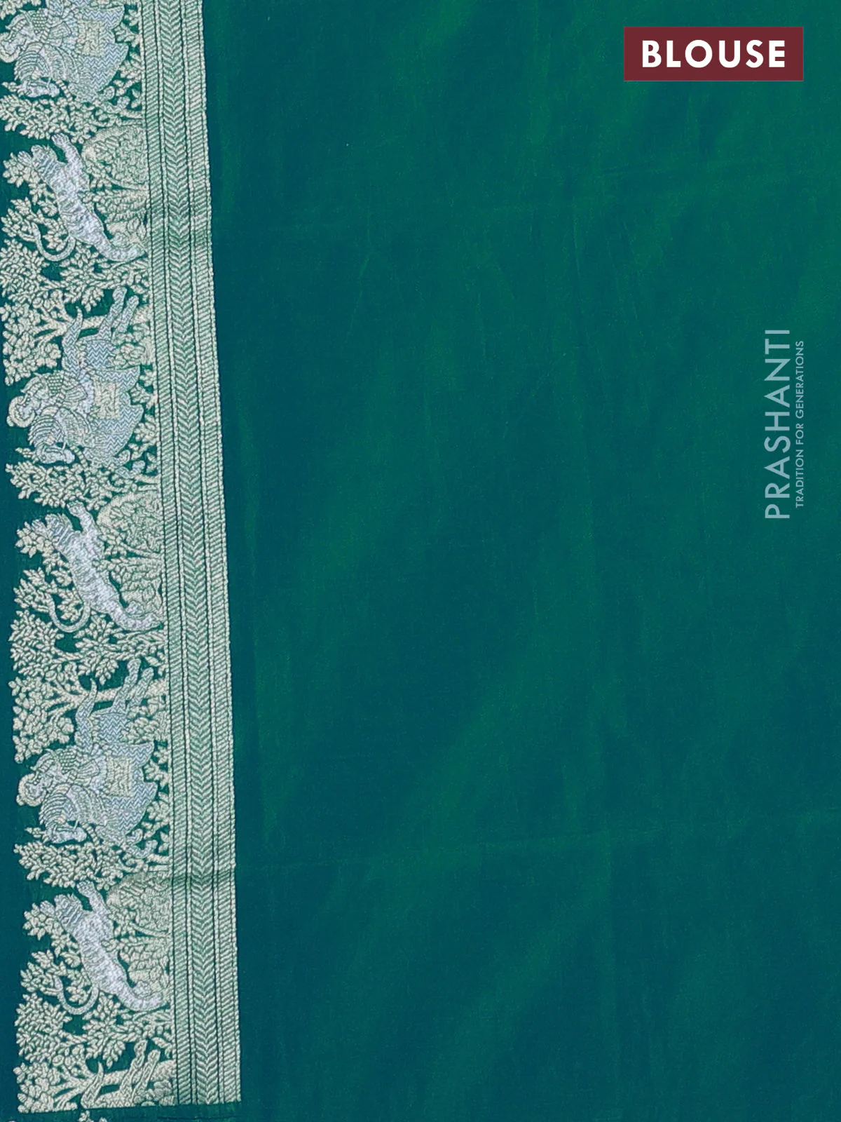 Banarasi semi katan silk saree teal green with silver zari woven buttas and rich zari woven border - Image 3