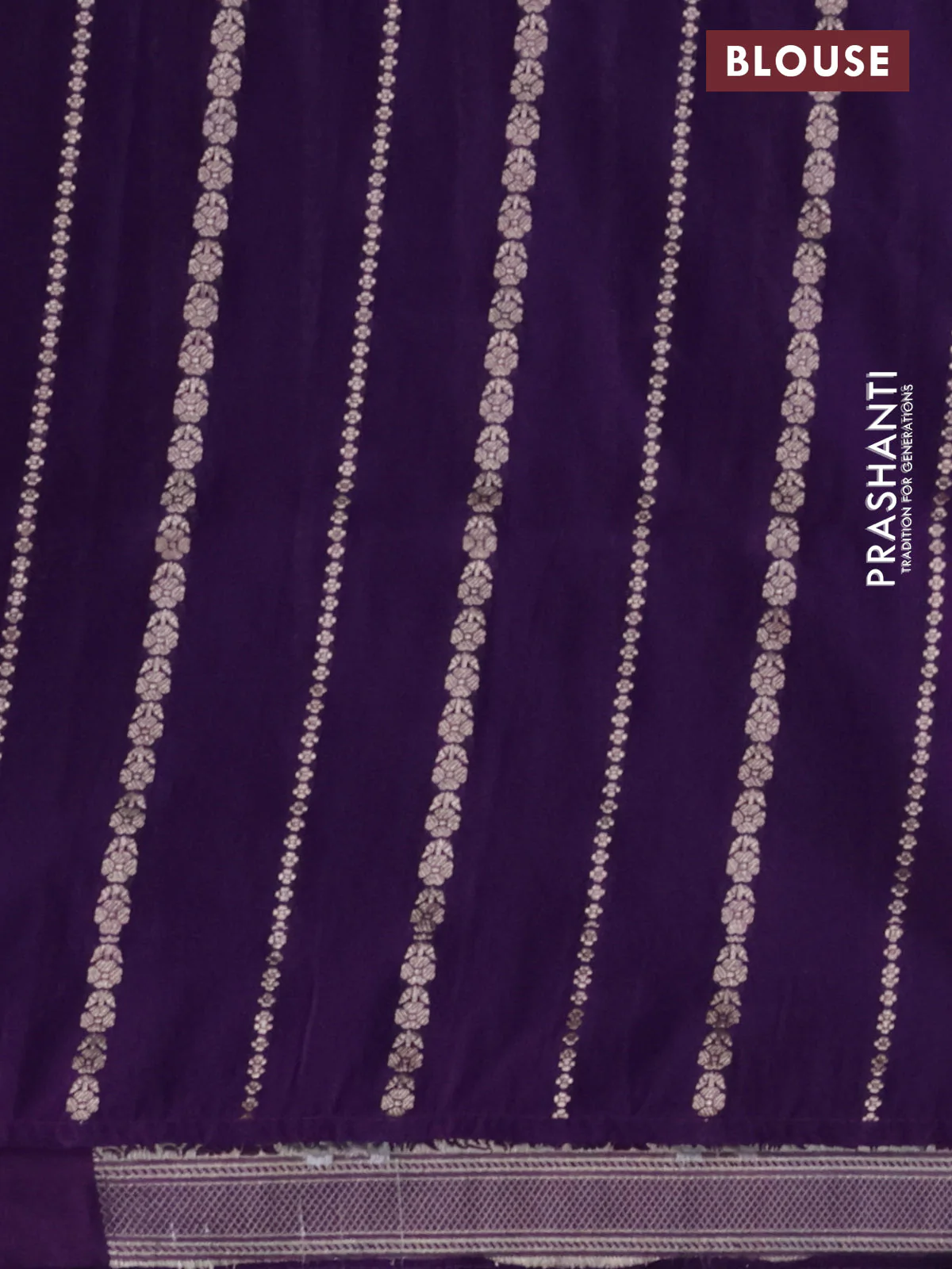 Banarasi semi katan silk saree violet with allover silver & gold zari weaves and zari woven border - Image 3