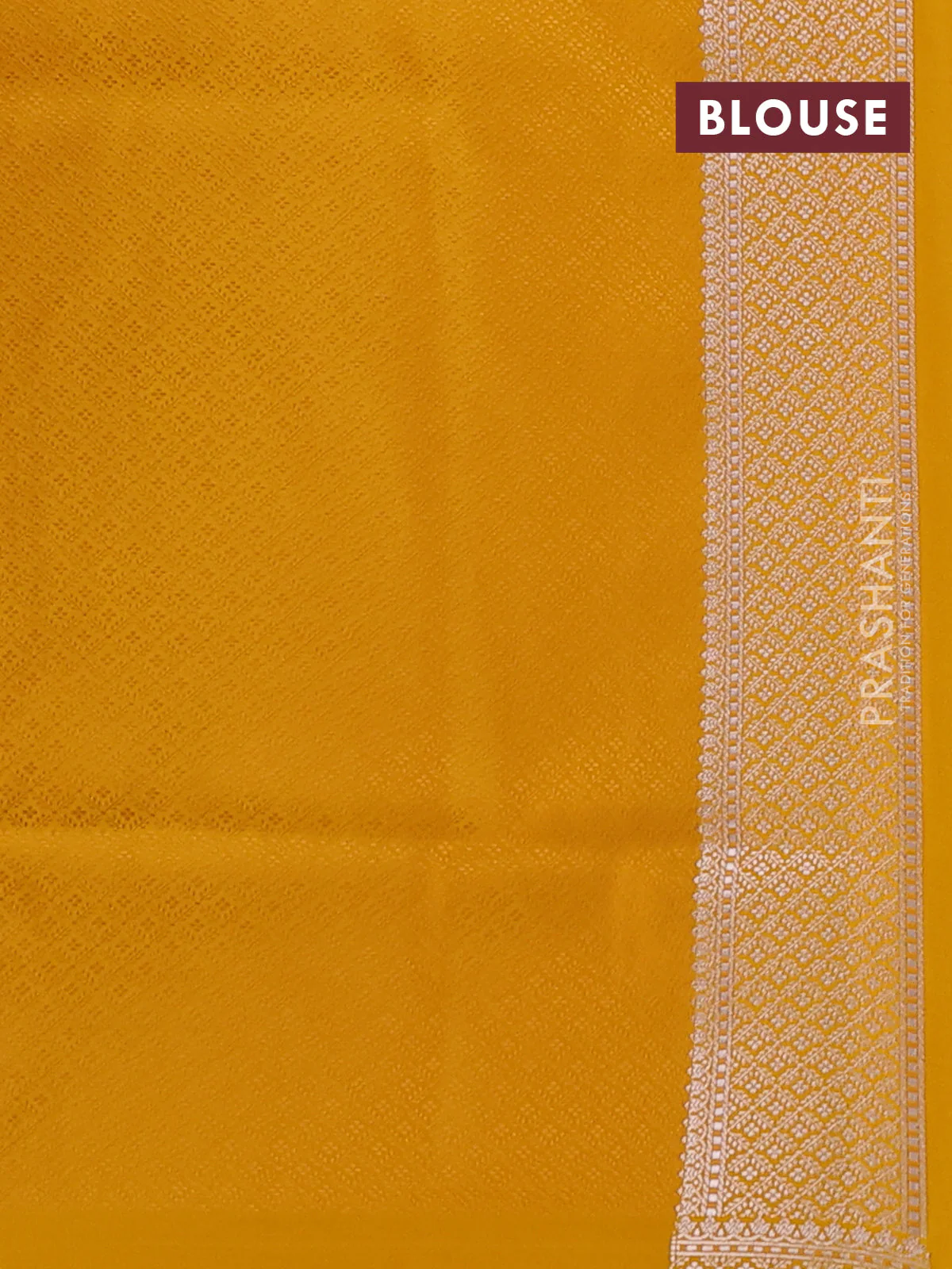 Banarasi semi katan silk saree yellow with allover self emboss and copper zari woven border - Image 3