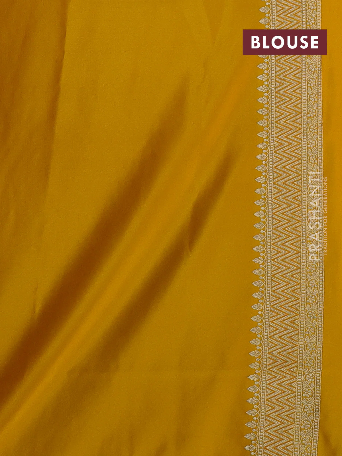 Banarasi semi katan silk saree yellow with allover self emboss & zari buttas and zari woven border - Image 3