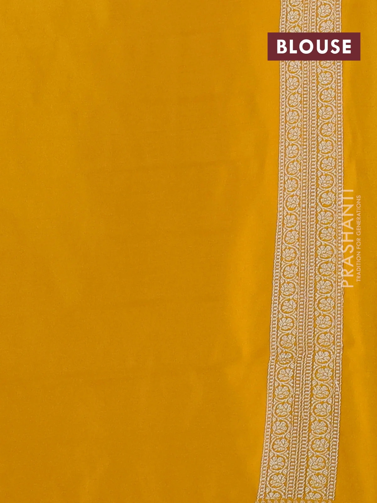 Banarasi semi katan silk saree yellow with allover self emboss & zari buttas and zari woven border - Image 3