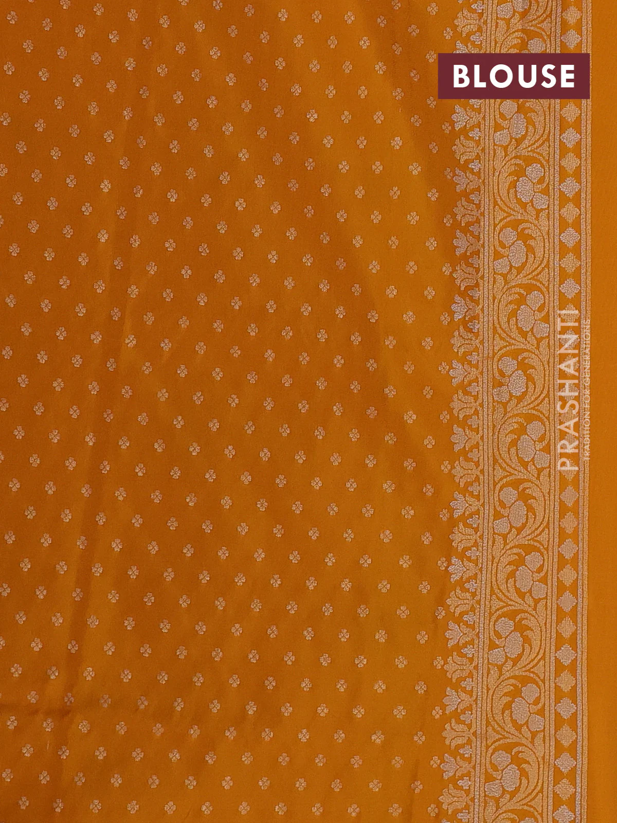 Banarasi semi katan silk saree yellow with allover silver & zari weaves and zari woven border - Image 3