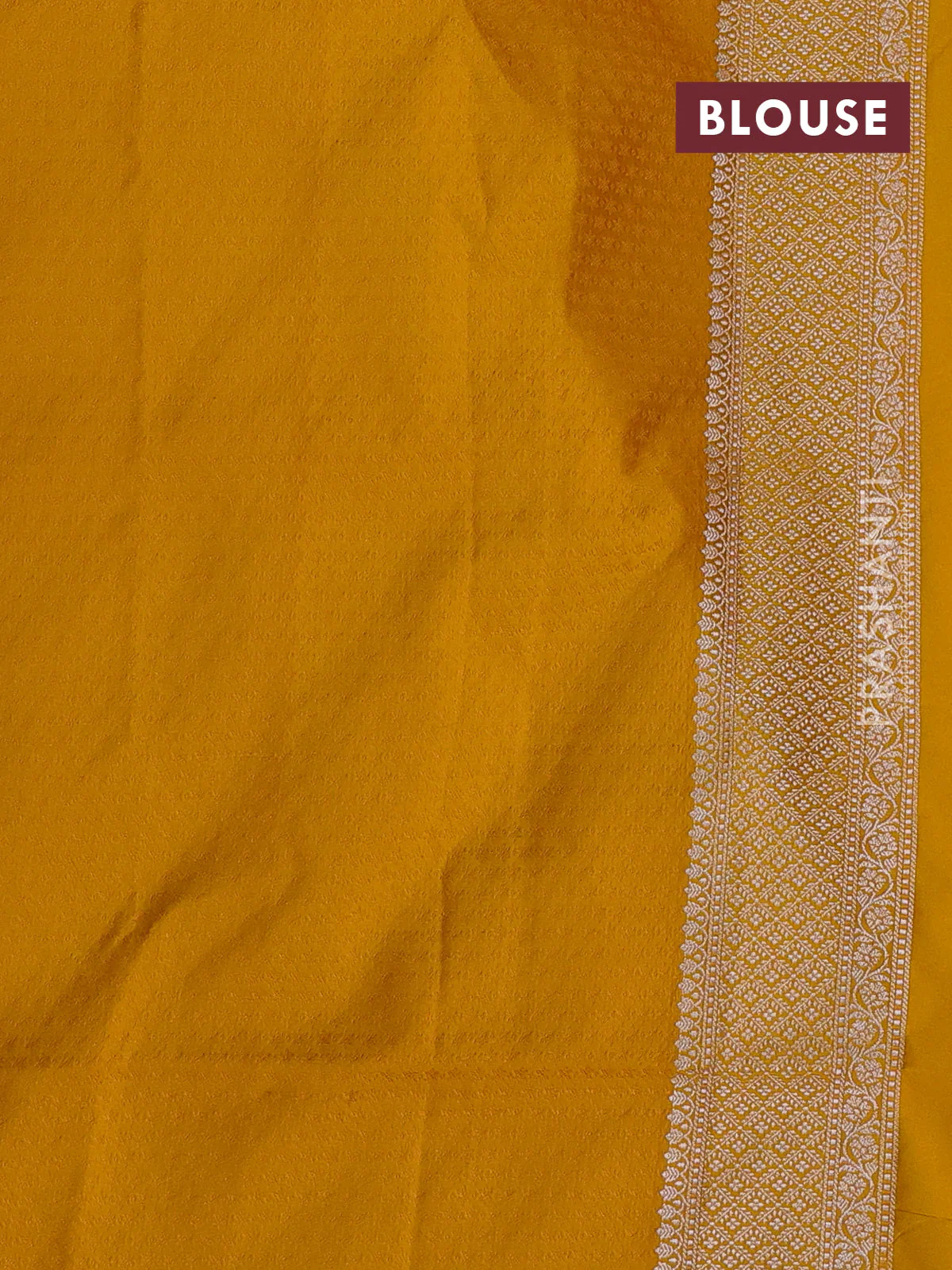 Banarasi semi katan silk saree yellow with zari woven buttas and zari woven border - Image 3