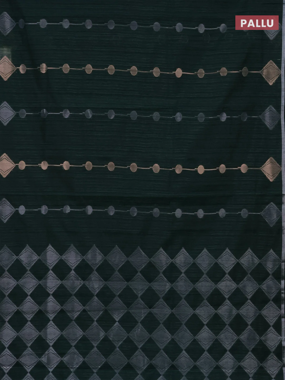 Banarasi semi matka saree bottle green with silver & gold geometric weaves and zari woven piping border - Image 3