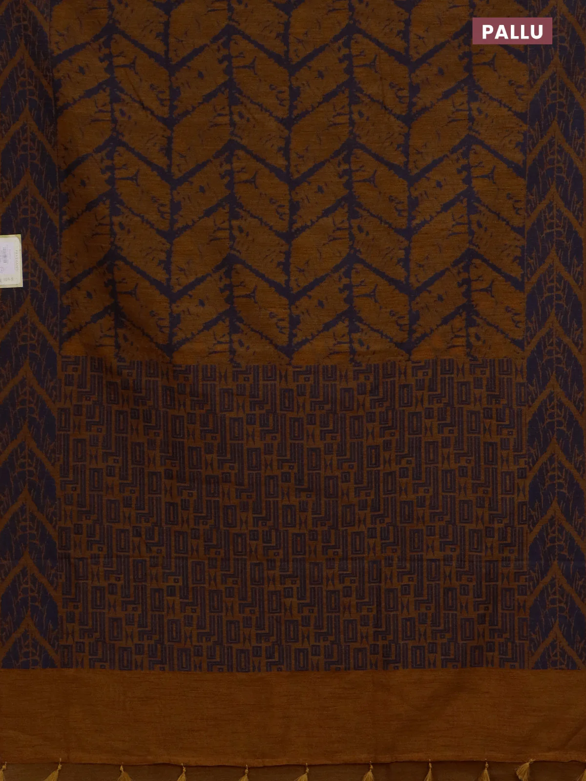 Banarasi semi matka saree dark mustard and blue with allover thread weaves and thread woven border - Image 3