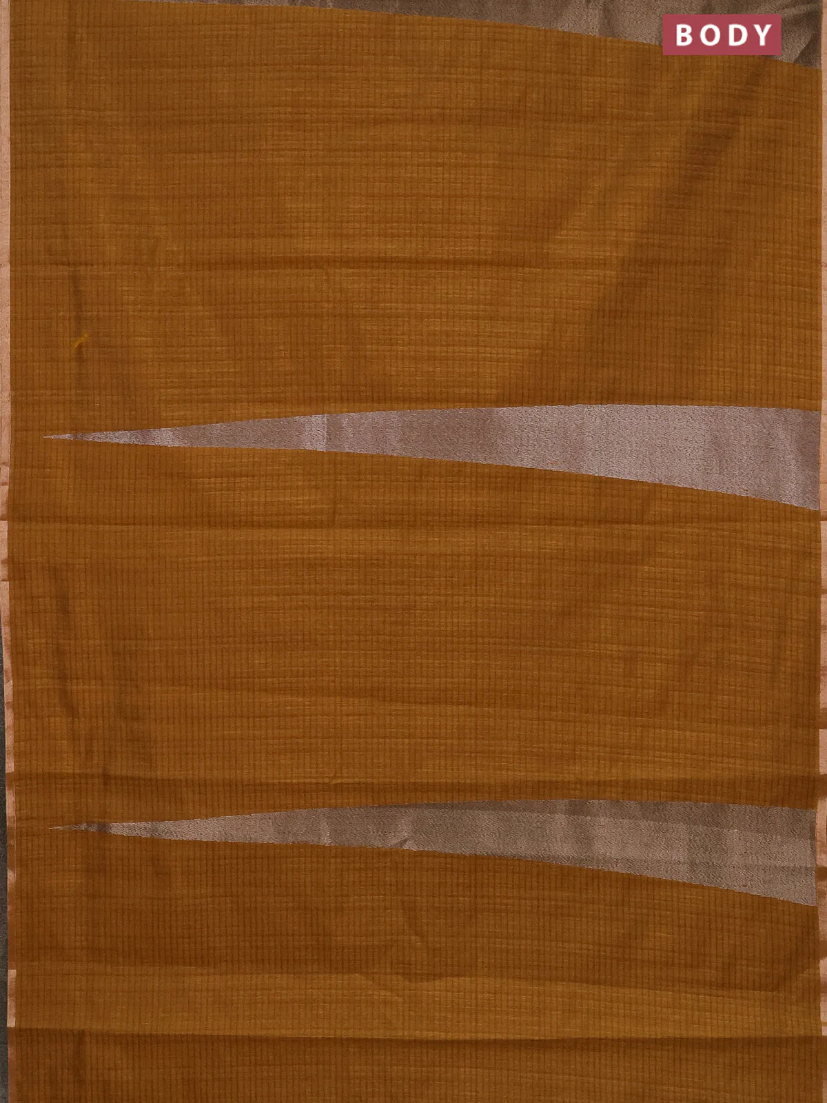 Banarasi semi matka saree dark mustard with allover thread & silver zari stripe pattern and zari woven piping border - Image 2