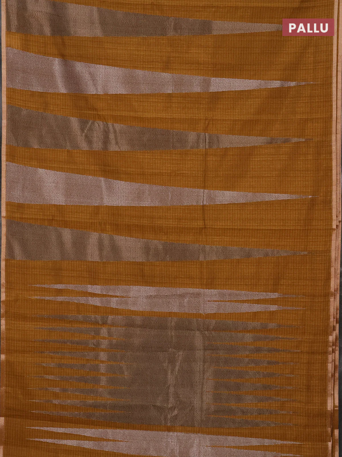 Banarasi semi matka saree dark mustard with allover thread & silver zari stripe pattern and zari woven piping border - Image 3