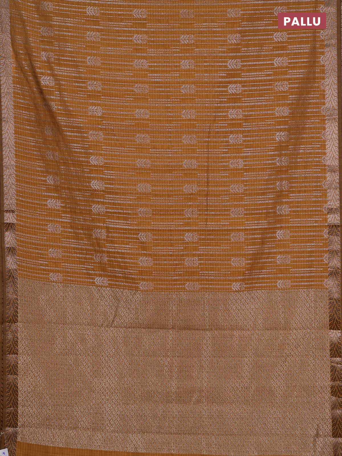 Banarasi semi matka saree dark mustard with allover thread & silver zari weaves and woven border - Image 3
