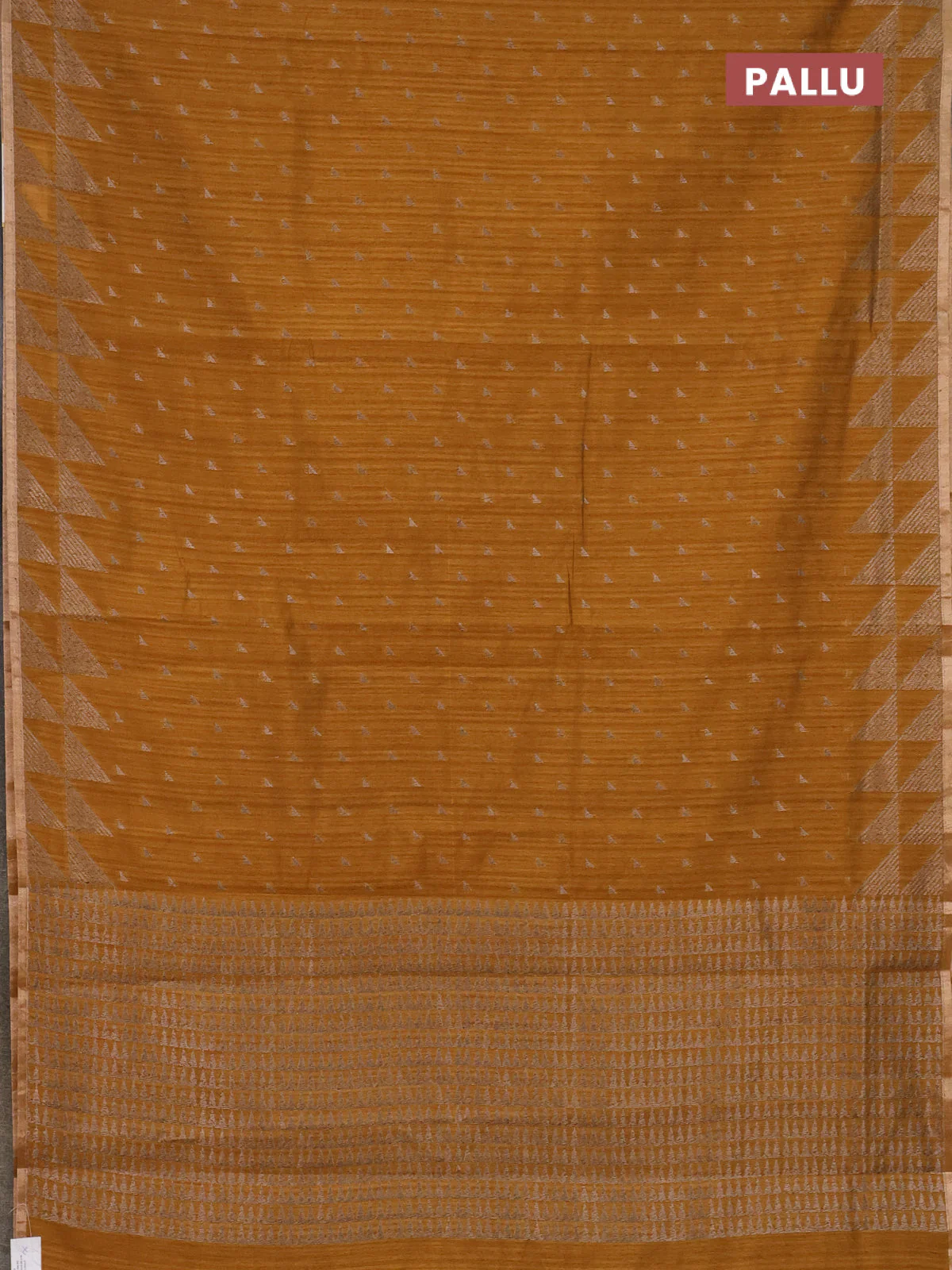 Banarasi semi matka saree dark mustard with allover zari woven geometric buttas and woven border - Image 3