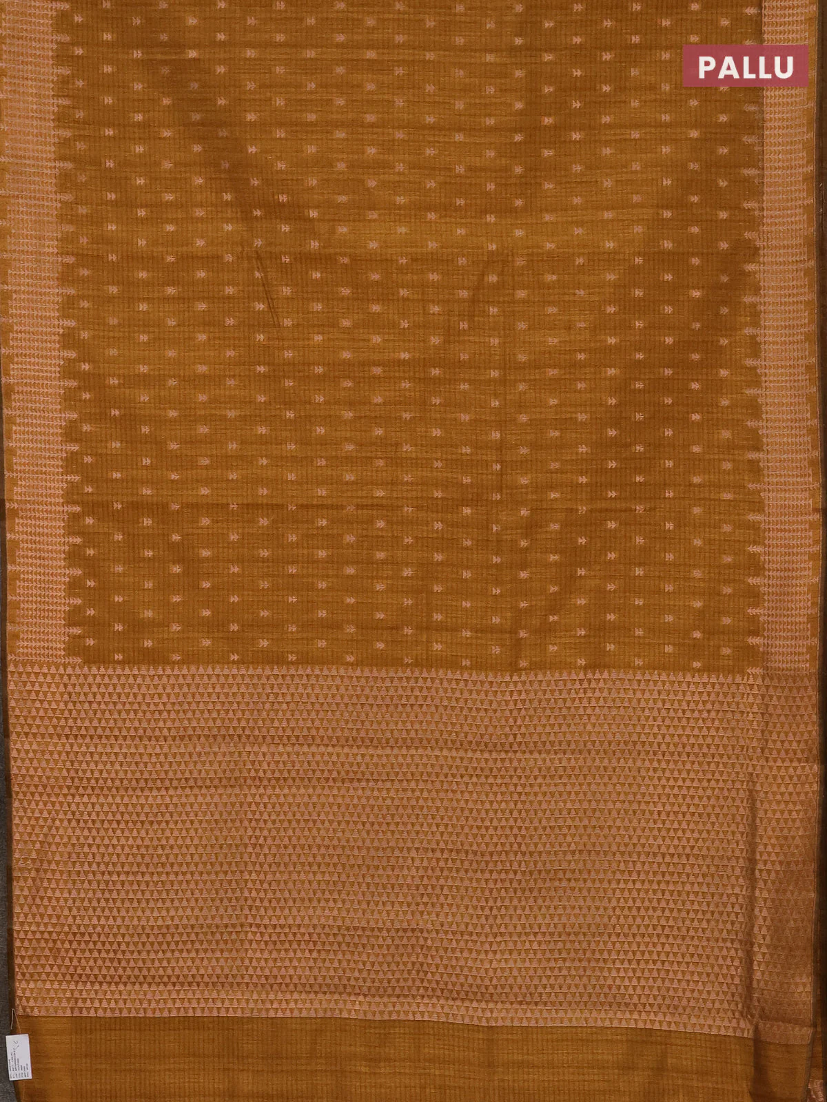 Banarasi semi matka saree dark mustard with allover zari woven geometric buttas and zari woven border - Image 3
