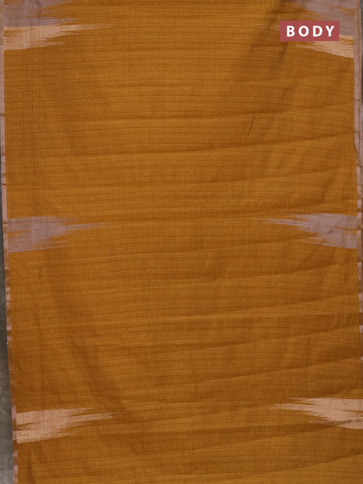 Banarasi semi matka saree dark mustard with plain body and temple design zari woven border - Image 2