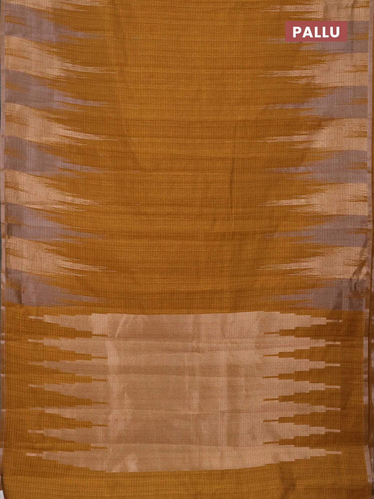Banarasi semi matka saree dark mustard with plain body and temple design zari woven border - Image 3