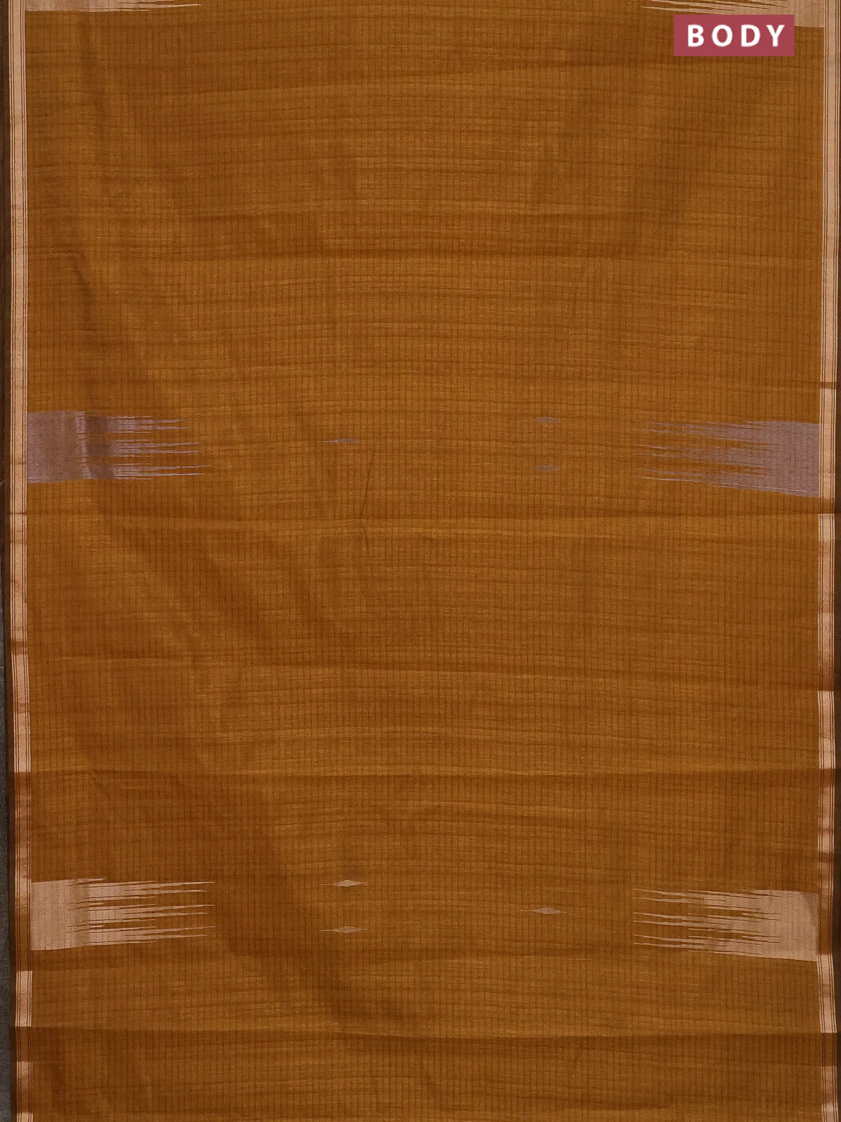 Banarasi semi matka saree dark mustard with silver & gold zari woven buttas and temple design zari woven border - Image 2