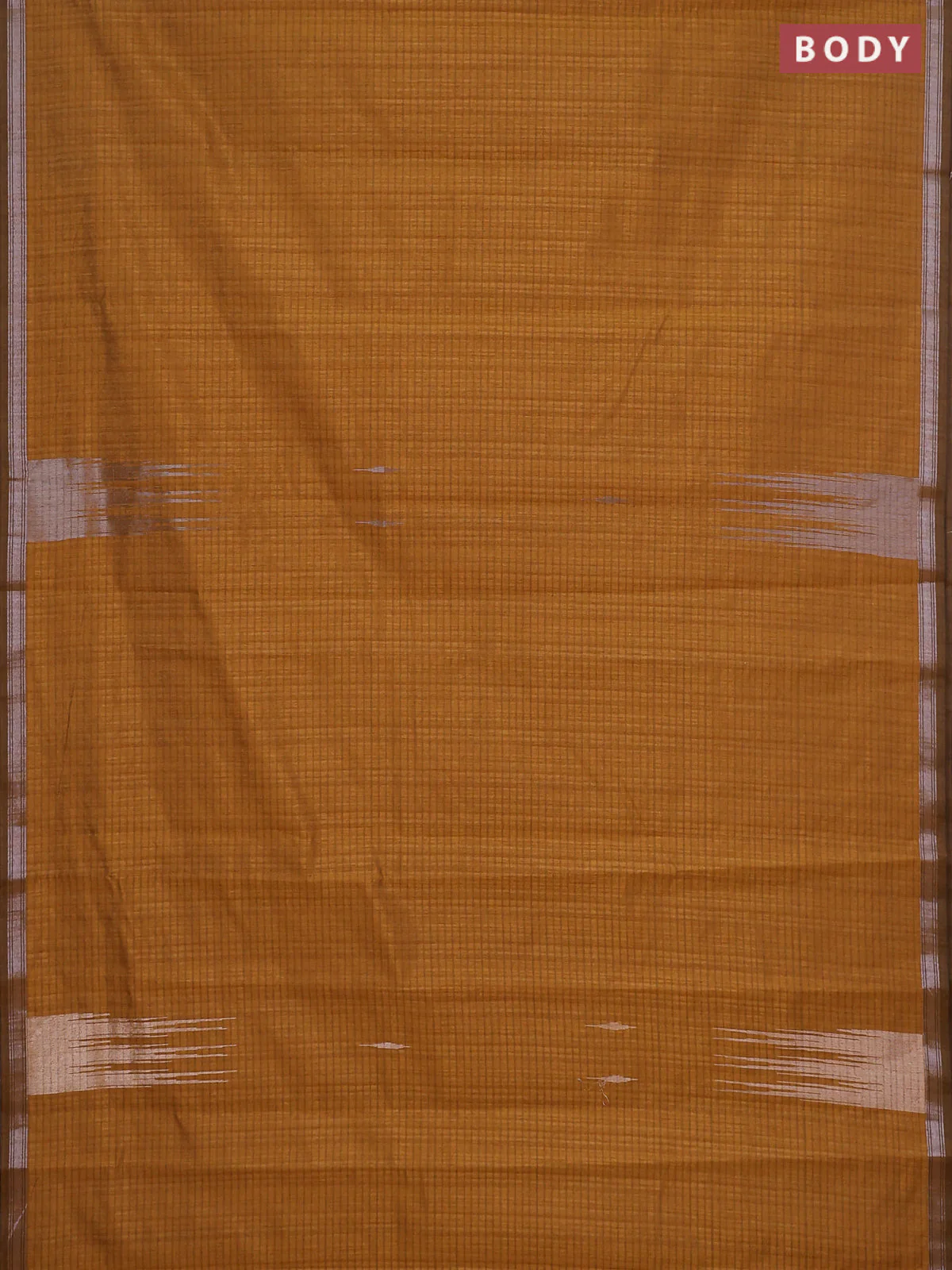 Banarasi semi matka saree dark mustard with silver & gold zari woven buttas and temple design zari woven border - Image 2