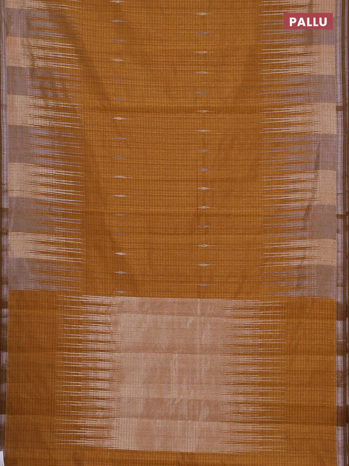 Banarasi semi matka saree dark mustard with silver & gold zari woven buttas and temple design zari woven border - Image 3