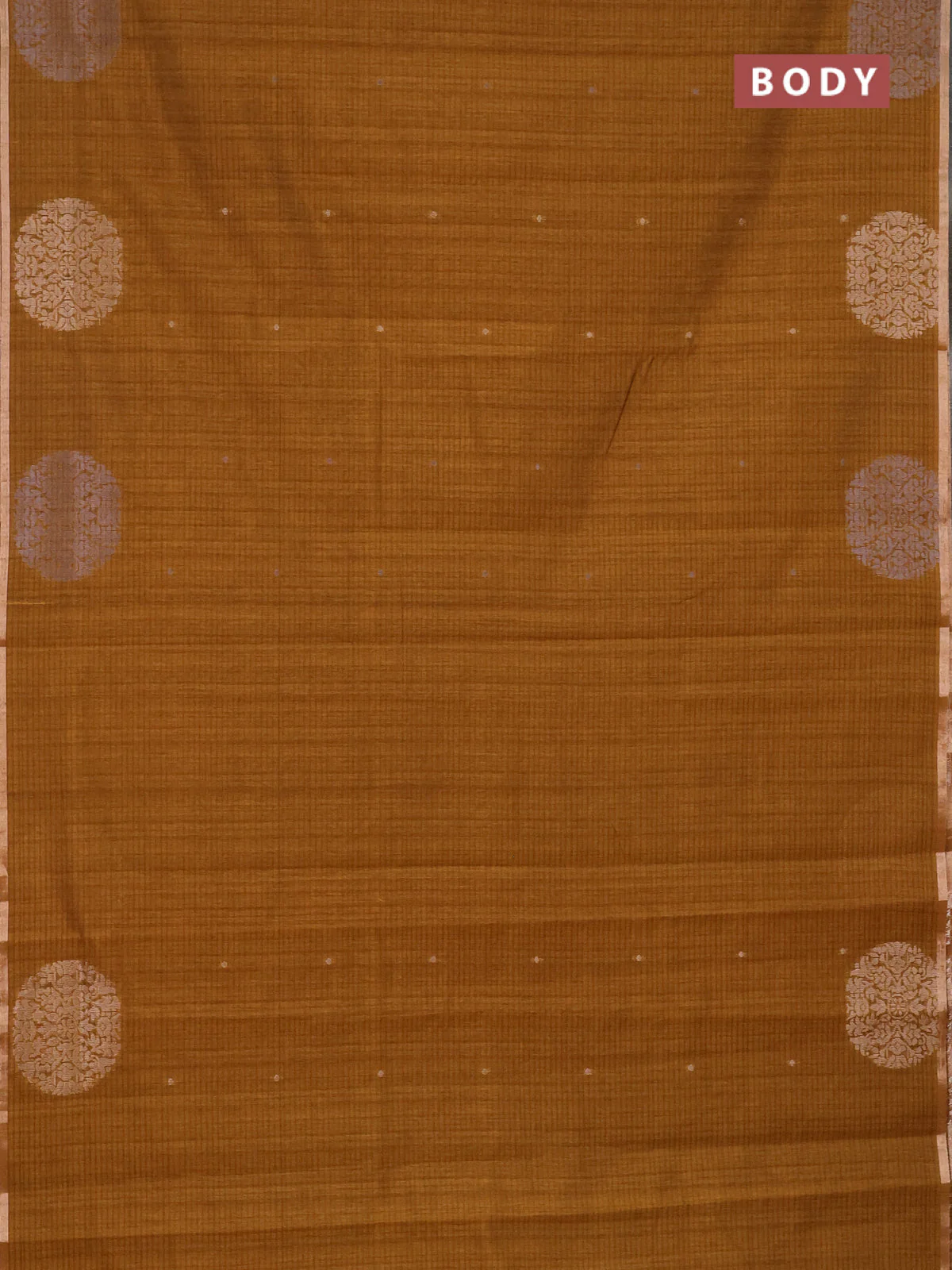 Banarasi semi matka saree dark mustard with silver & gold zari woven buttas and zari woven butta border - Image 2