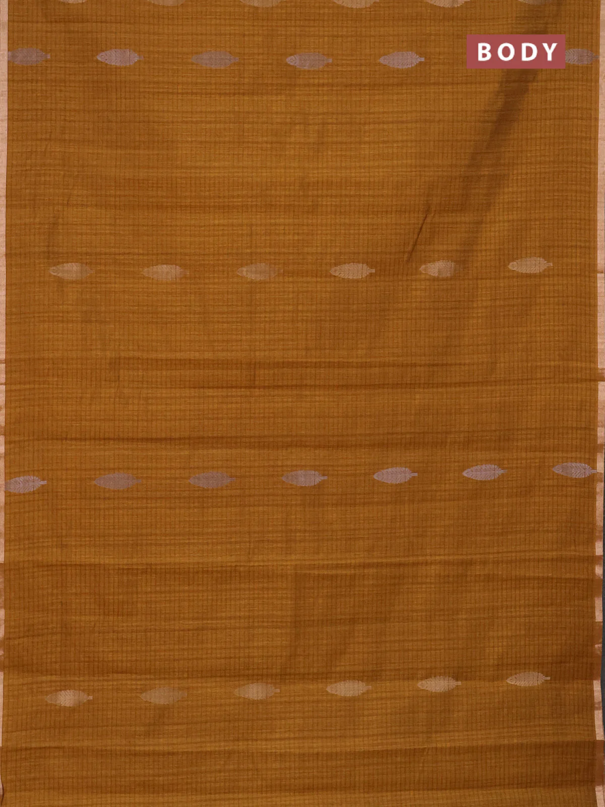 Banarasi semi matka saree dark mustard with silver & gold zari woven buttas and zari woven piping border - Image 2