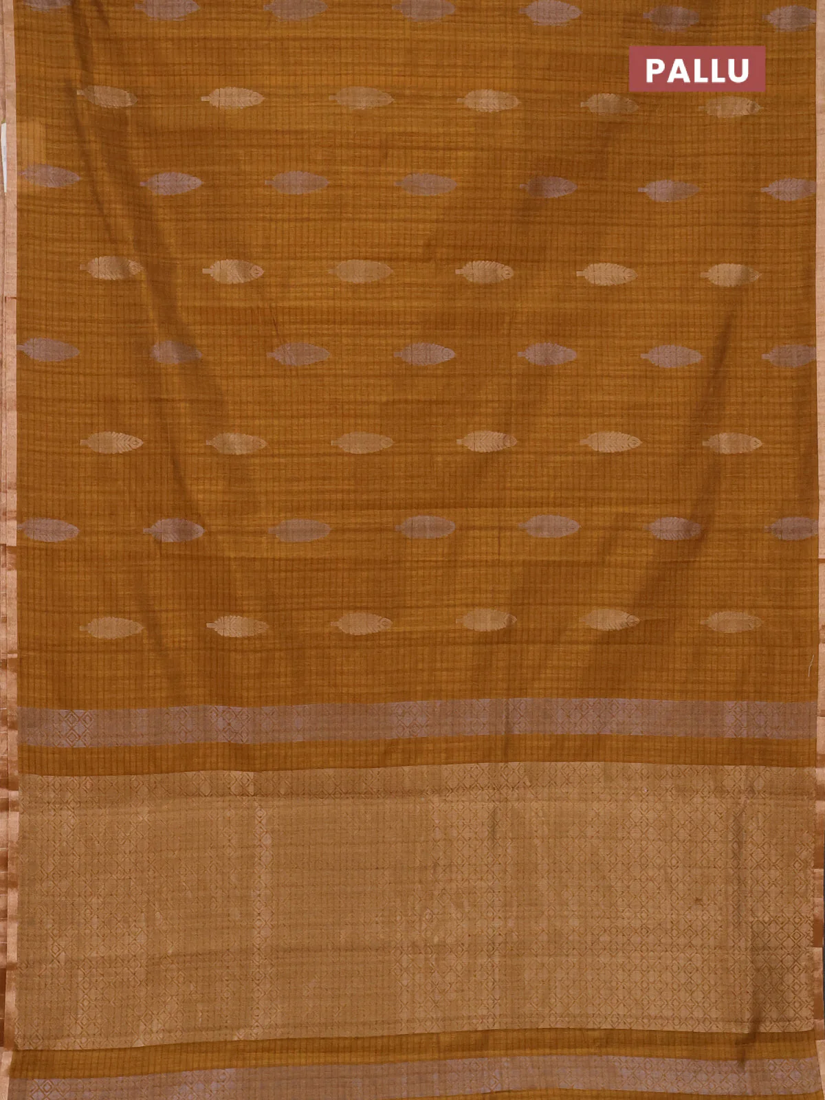 Banarasi semi matka saree dark mustard with silver & gold zari woven buttas and zari woven piping border - Image 3
