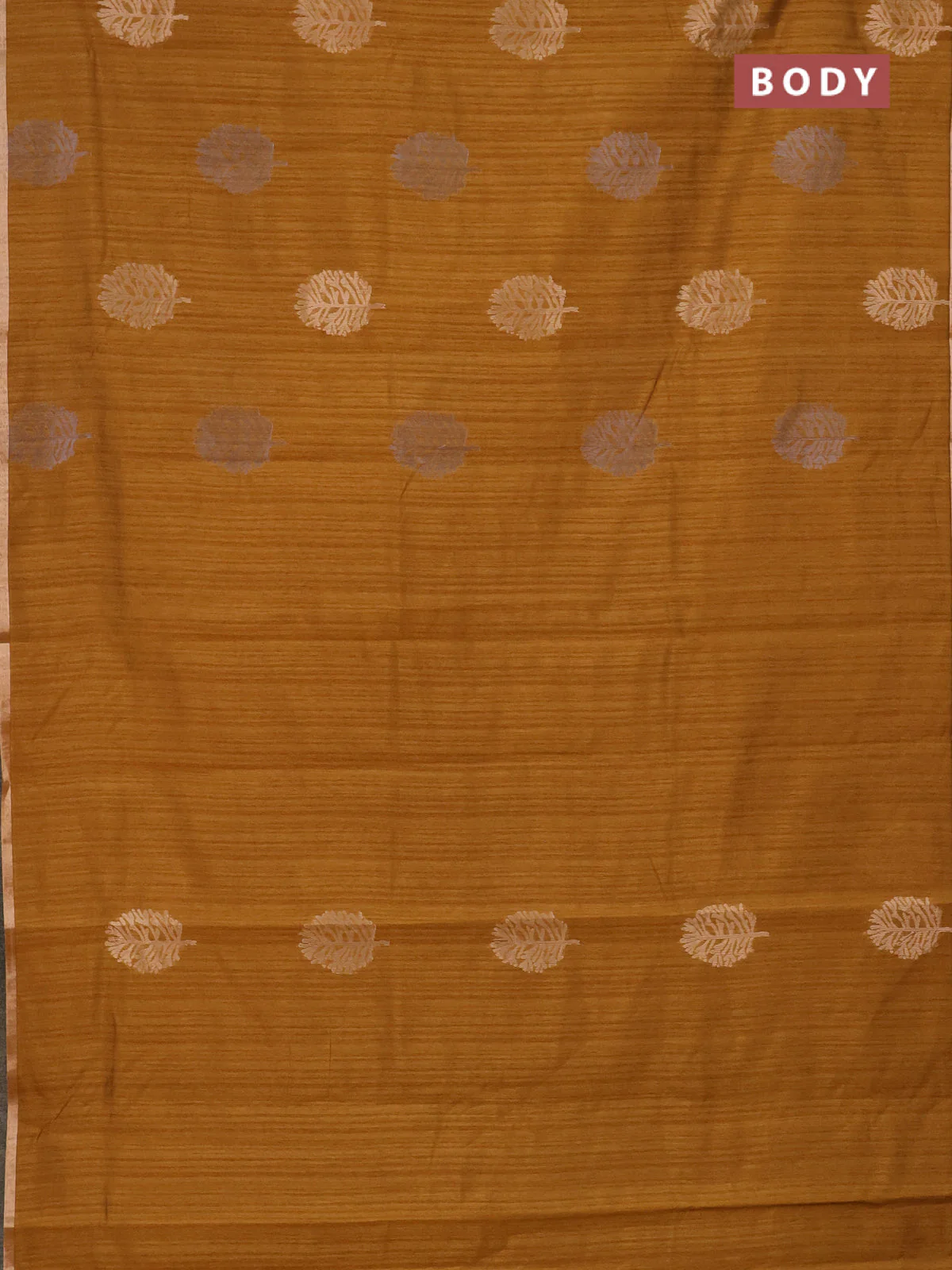 Banarasi semi matka saree dark mustard with silver & gold zari woven buttas and zari woven piping border - Image 2