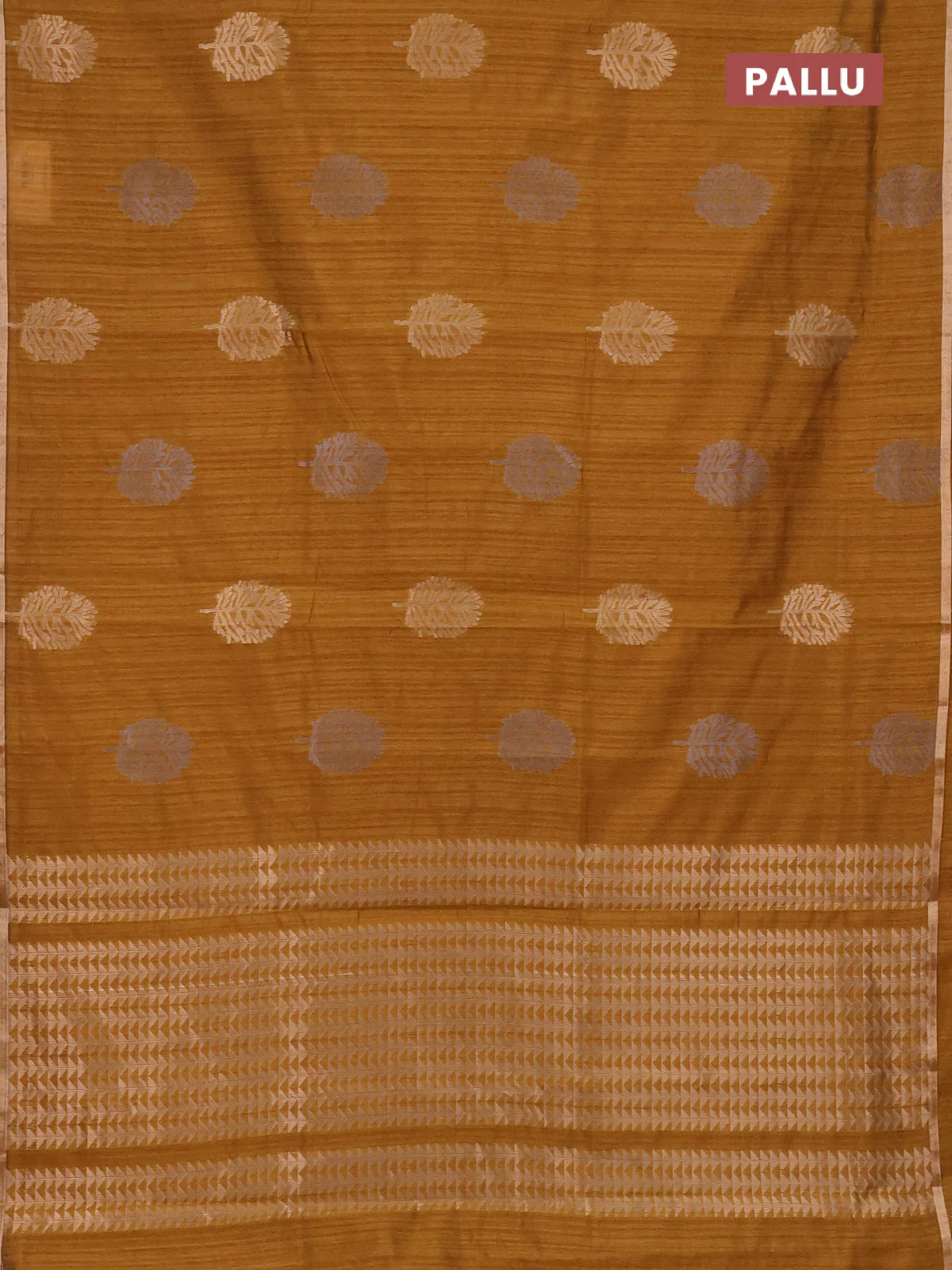 Banarasi semi matka saree dark mustard with silver & gold zari woven buttas and zari woven piping border - Image 3