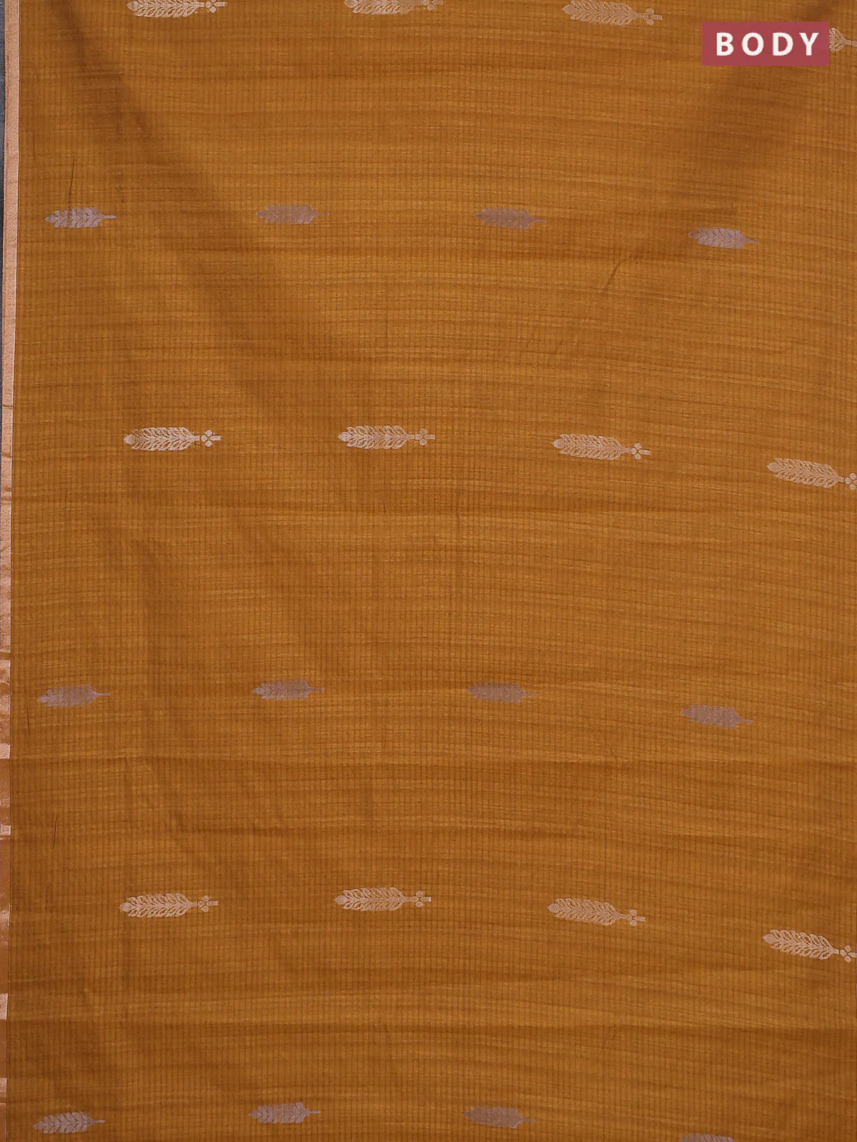Banarasi semi matka saree dark mustard with silver & gold zari woven buttas and zari woven piping border - Image 2
