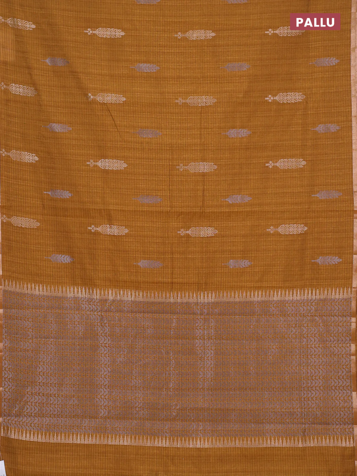 Banarasi semi matka saree dark mustard with silver & gold zari woven buttas and zari woven piping border - Image 3