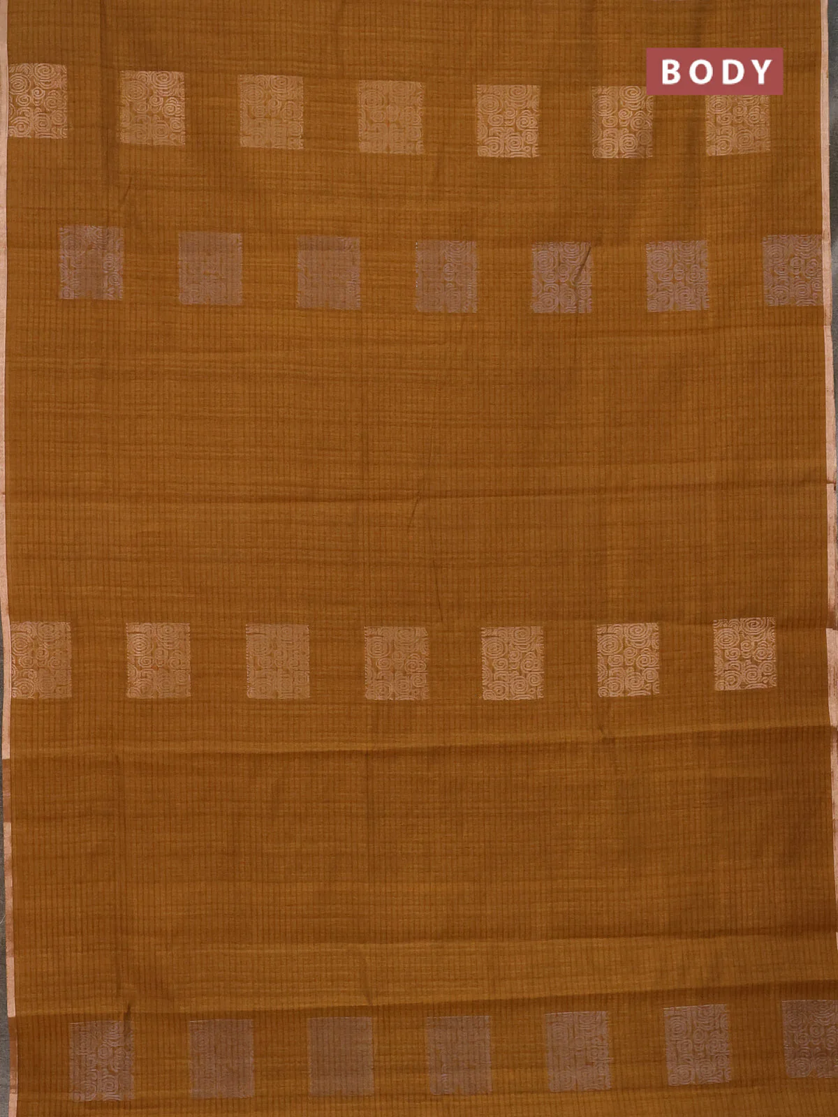Banarasi semi matka saree dark mustard with silver & gold zari woven buttas and zari woven piping border - Image 2