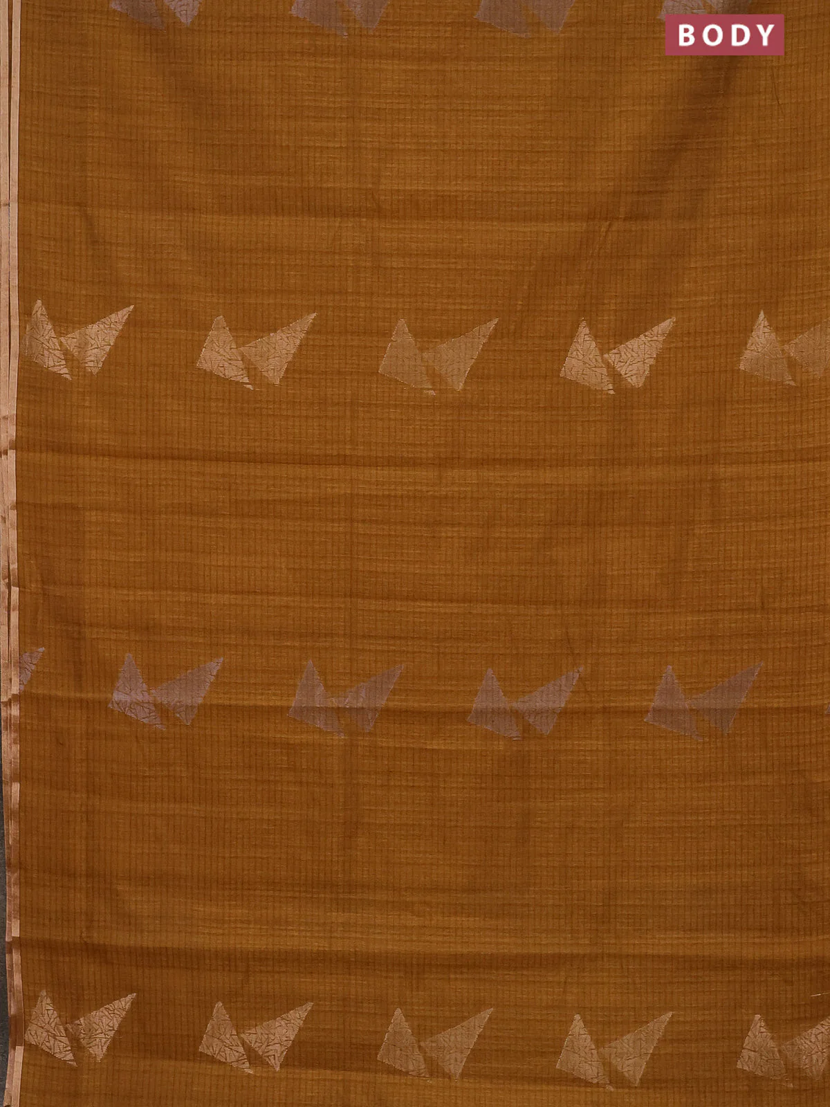 Banarasi semi matka saree dark mustard with silver & gold zari woven buttas and zari woven piping border - Image 2