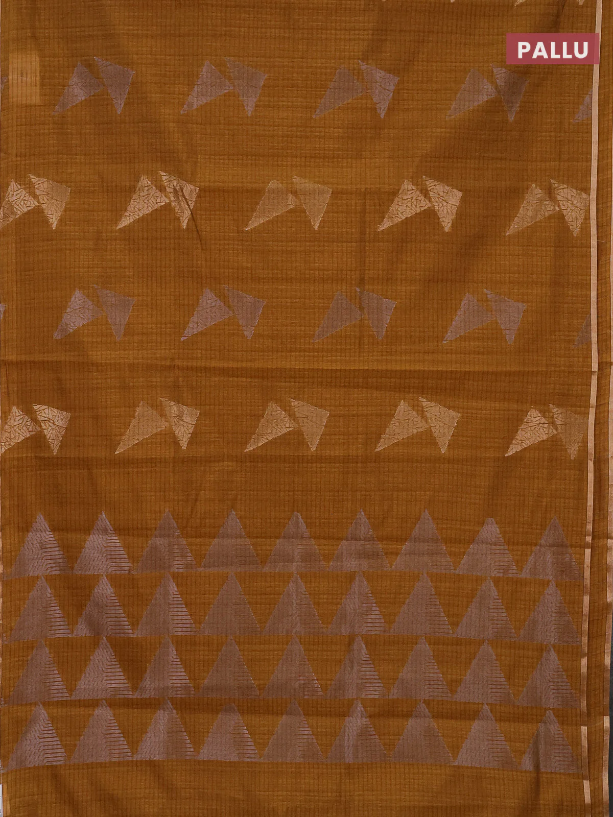 Banarasi semi matka saree dark mustard with silver & gold zari woven buttas and zari woven piping border - Image 3