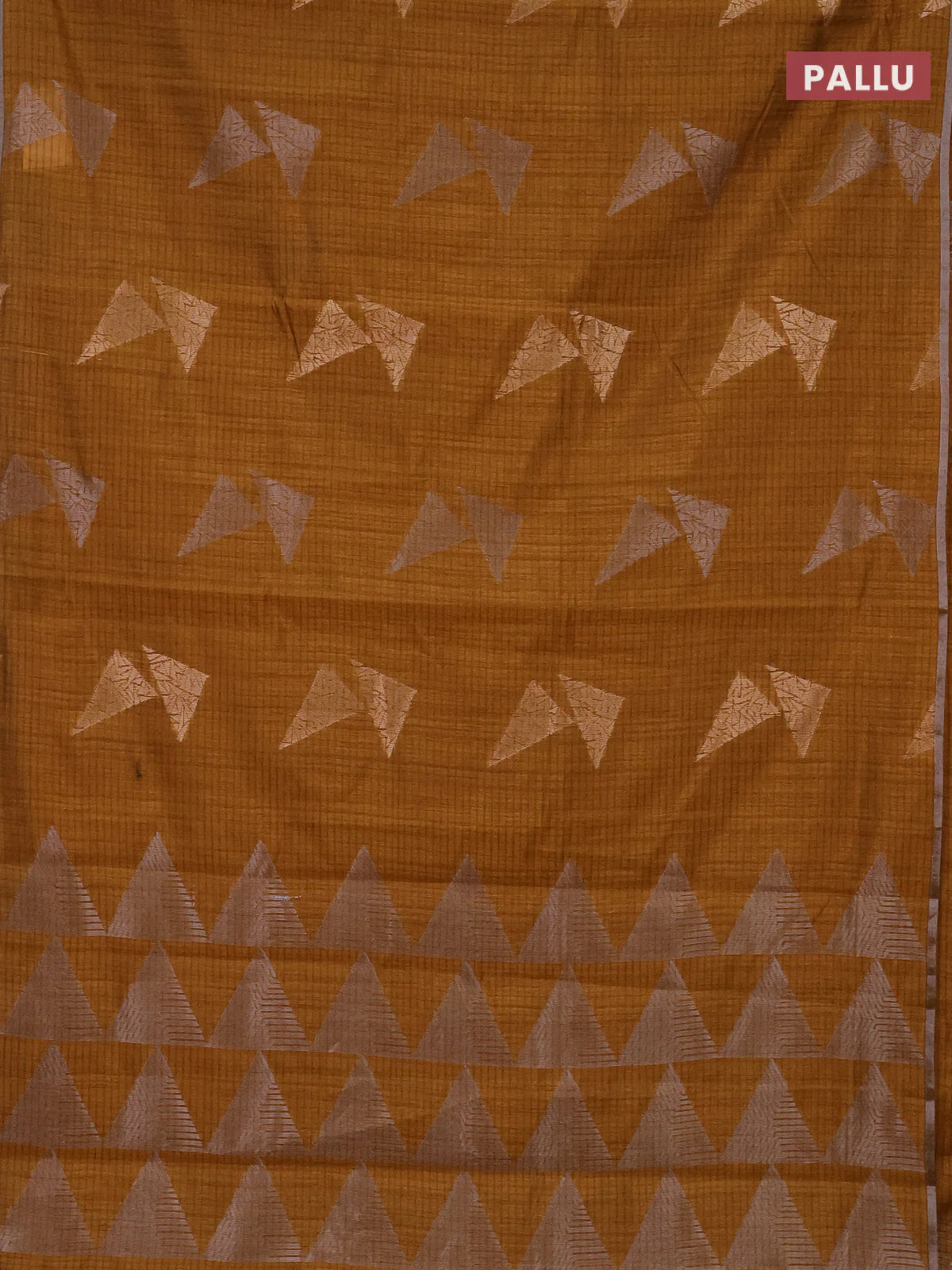 Banarasi semi matka saree dark mustard with silver & gold zari woven buttas and zari woven piping border - Image 3