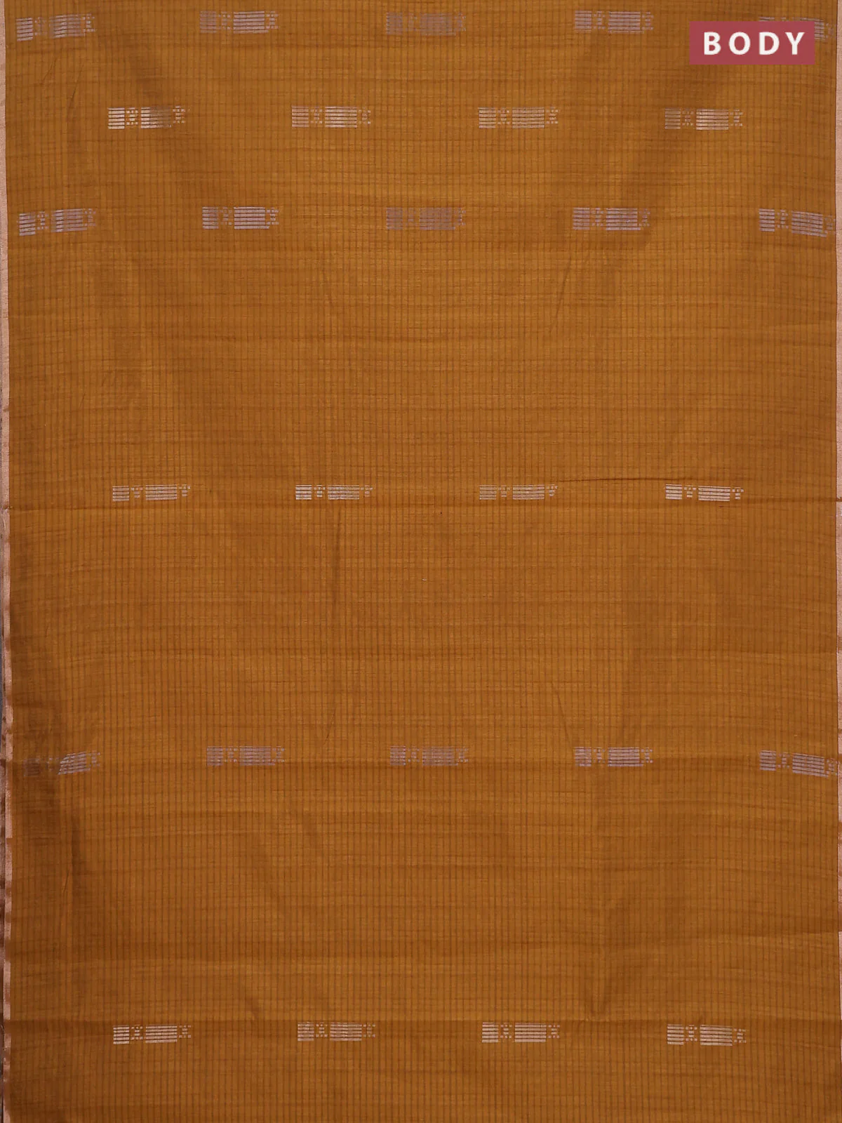 Banarasi semi matka saree dark mustard with silver & gold zari woven buttas and zari woven piping border - Image 2