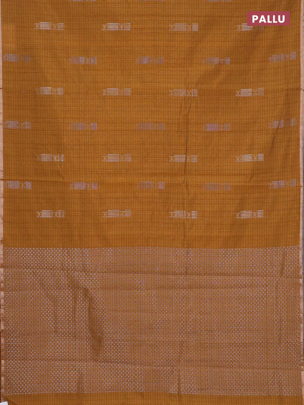 Banarasi semi matka saree dark mustard with silver & gold zari woven buttas and zari woven piping border - Image 3