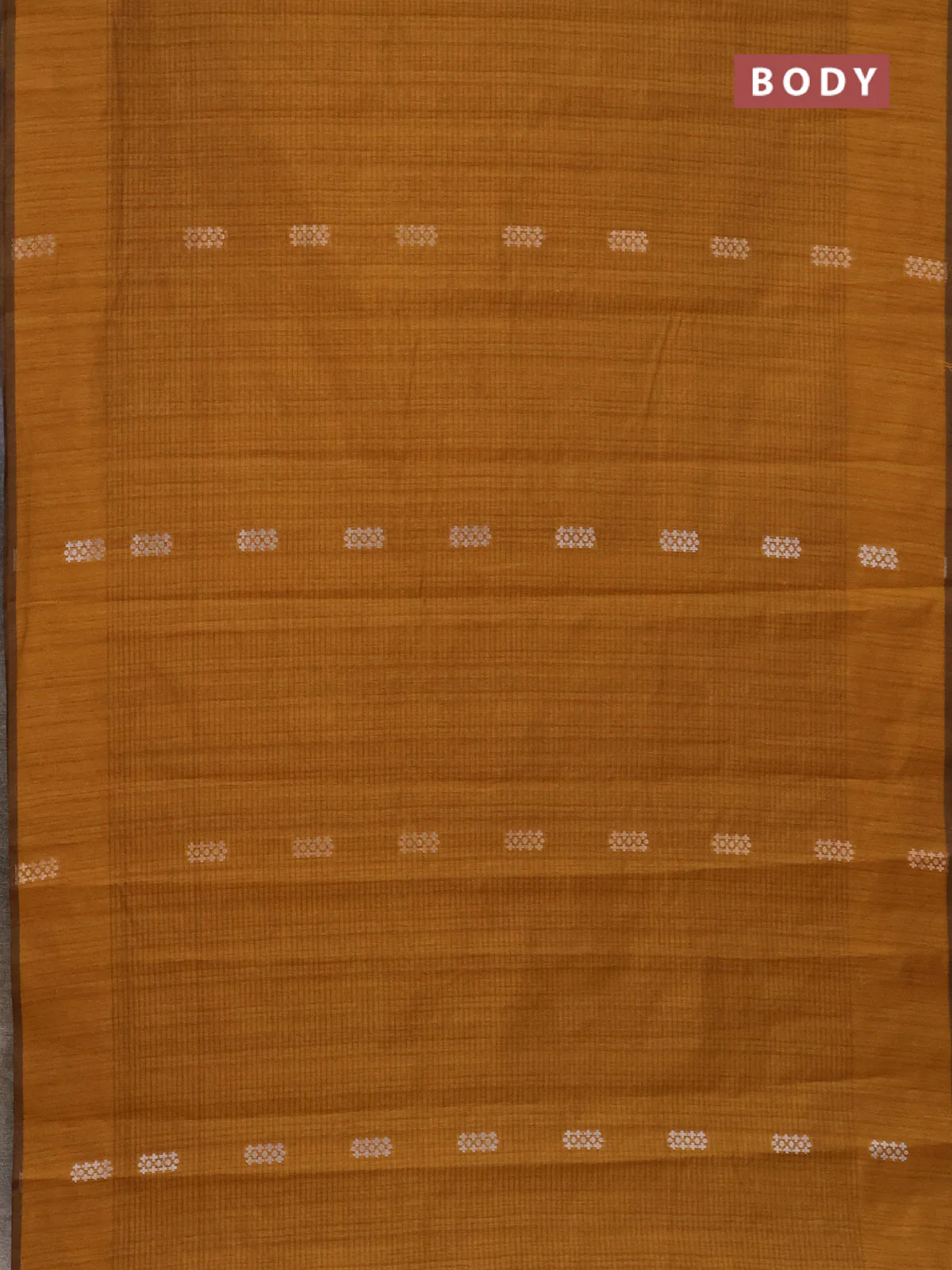 Banarasi semi matka saree dark mustard with silver & gold zari woven buttas in borderless style - Image 2