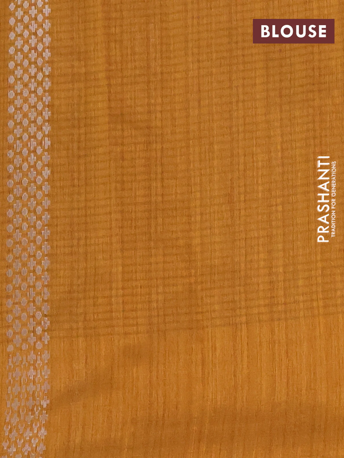 Banarasi semi matka saree dark mustard with silver & gold zari woven buttas in borderless style - Image 4