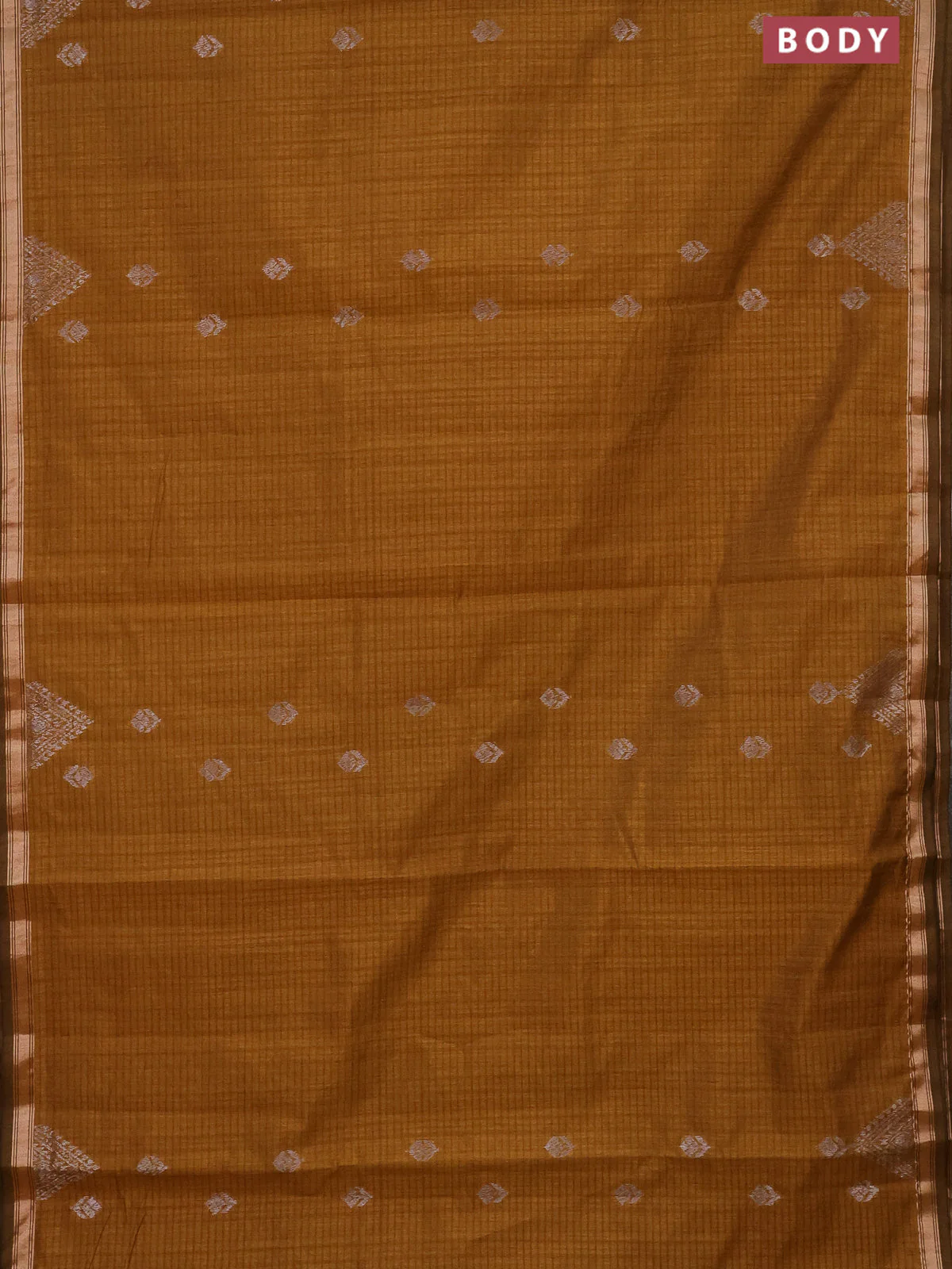 Banarasi semi matka saree dark mustard with silver zari woven buttas and zari woven border - Image 2