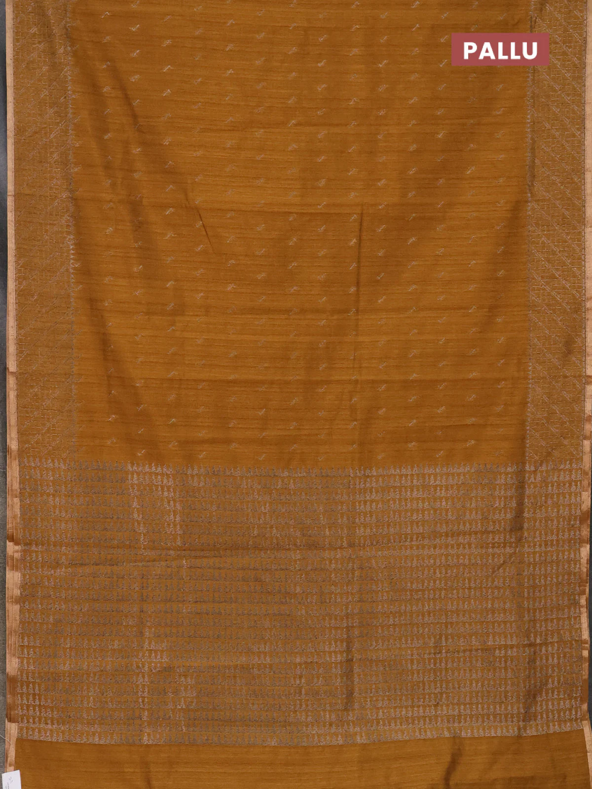 Banarasi semi matka saree dark mustard with thread & silver zari woven buttas and woven border - Image 3