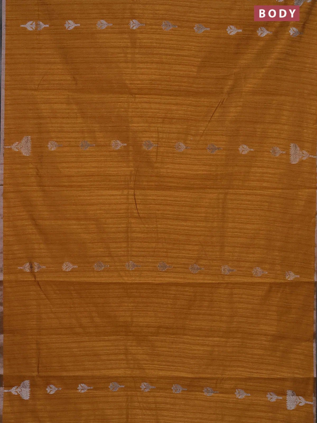 Banarasi semi matka saree dark mustard with thread & silver zari woven buttas and zari woven piping border - Image 2