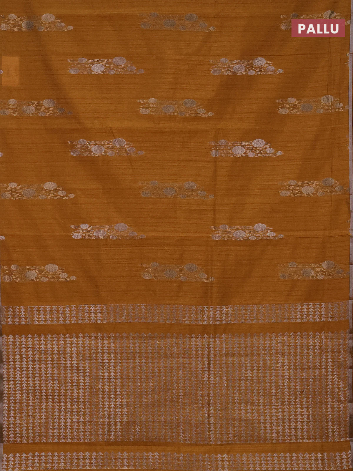 Banarasi semi matka saree dark mustard with thread & silver zari woven buttas and zari woven piping border - Image 3