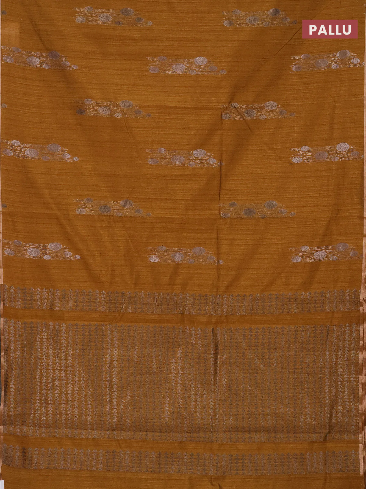 Banarasi semi matka saree dark mustard with thread & silver zari woven buttas and zari woven piping border - Image 3