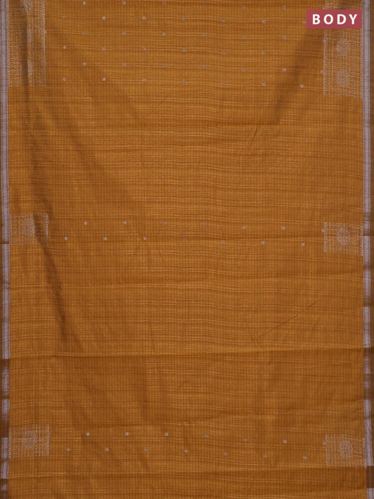Banarasi semi matka saree dark mustard with thread & zari woven buttas and woven border - Image 2