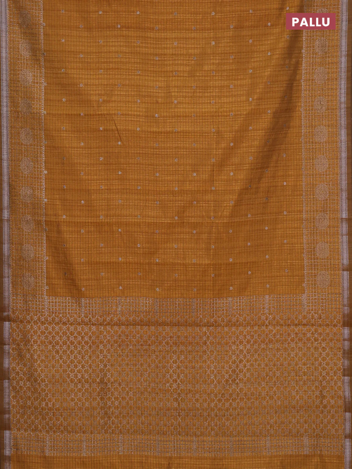 Banarasi semi matka saree dark mustard with thread & zari woven buttas and woven border - Image 3