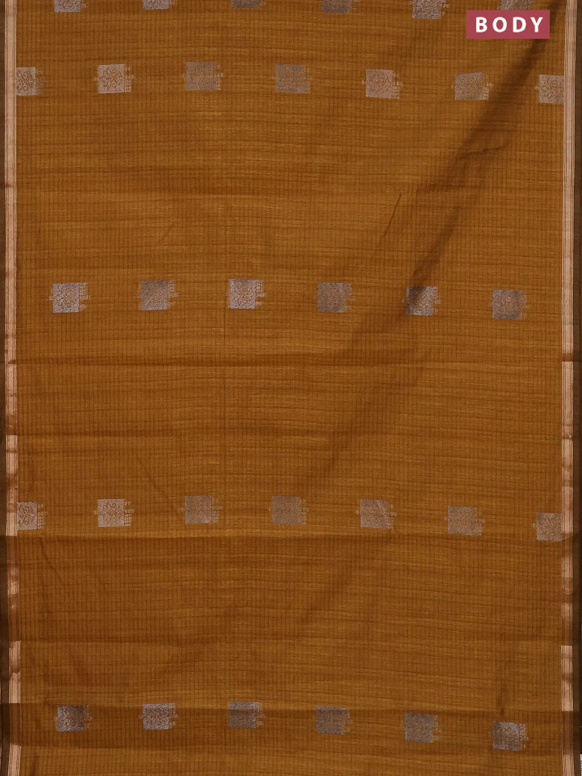Banarasi semi matka saree dark mustard with woven buttas and zari woven piping border - Image 2