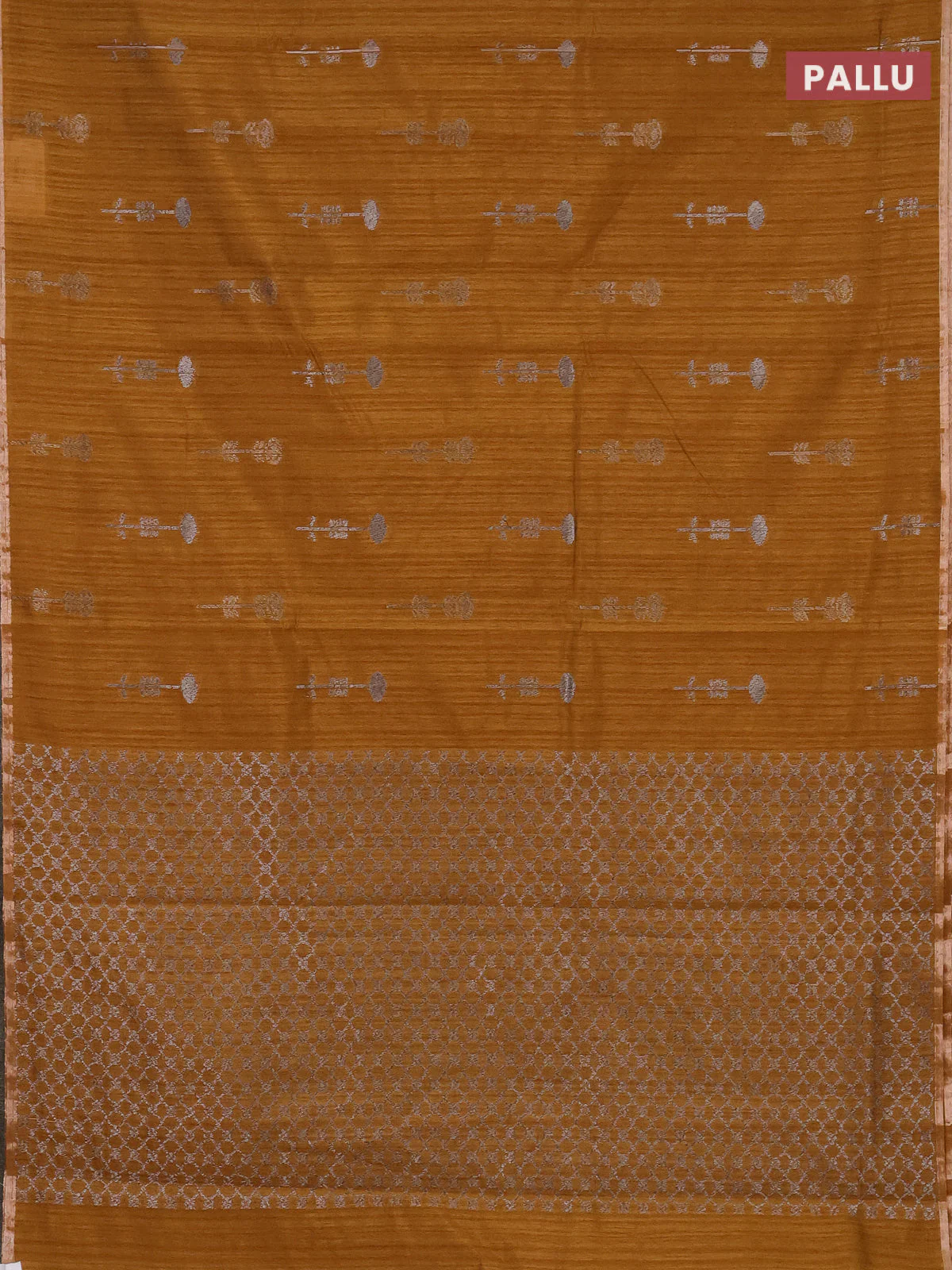 Banarasi semi matka saree dark mustard with woven buttas and zari woven piping border - Image 3