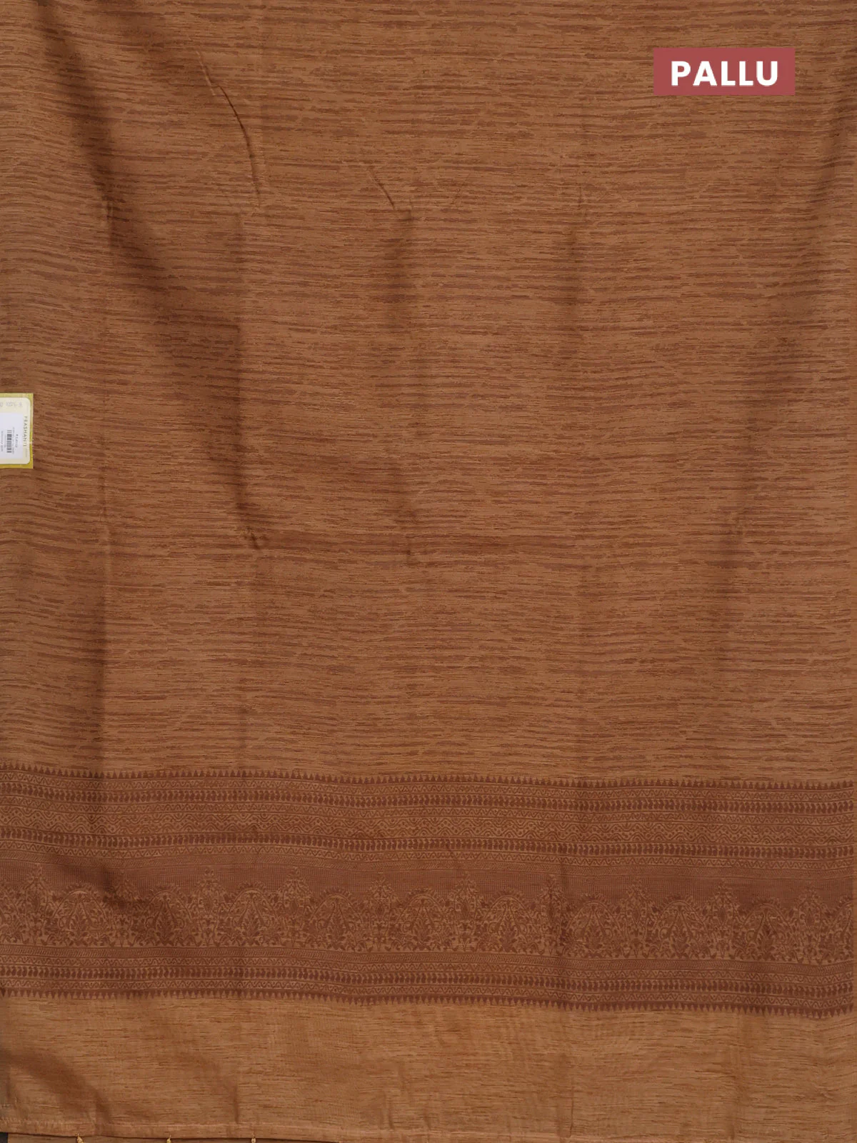 Banarasi semi matka saree dark sandal with allover thread weaves in borderless style - Image 3