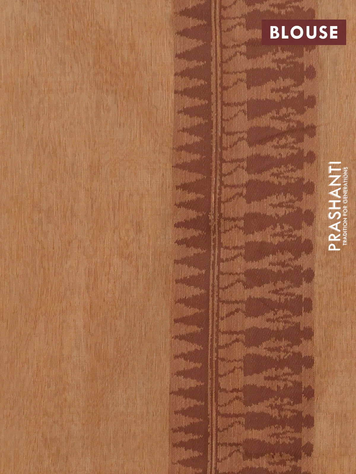 Banarasi semi matka saree dark sandal with allover warli design thread weaves in borderless style - Image 4