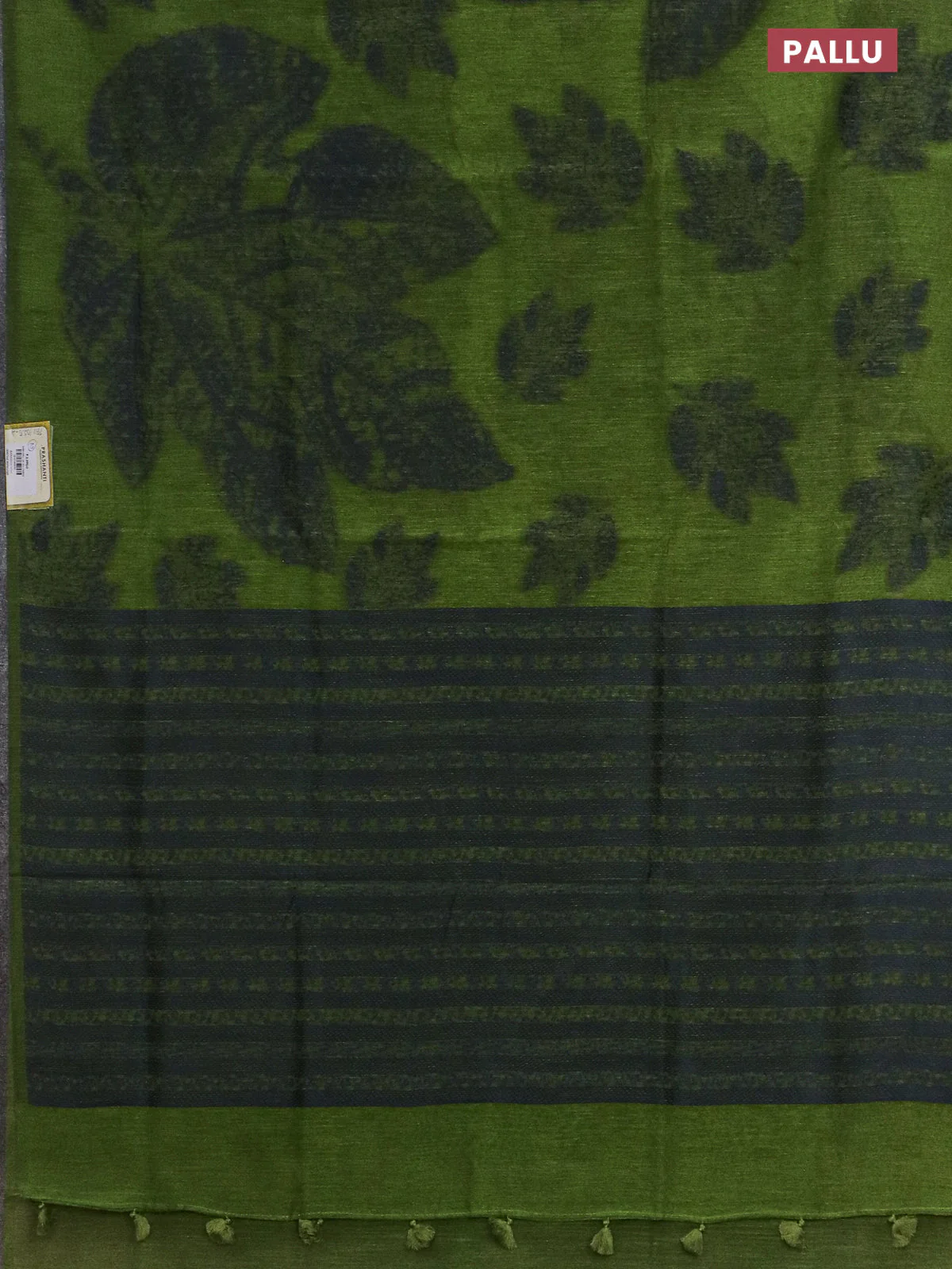 Banarasi semi matka saree light green with allover thread woven leaf butta weaves in borderless style - Image 3