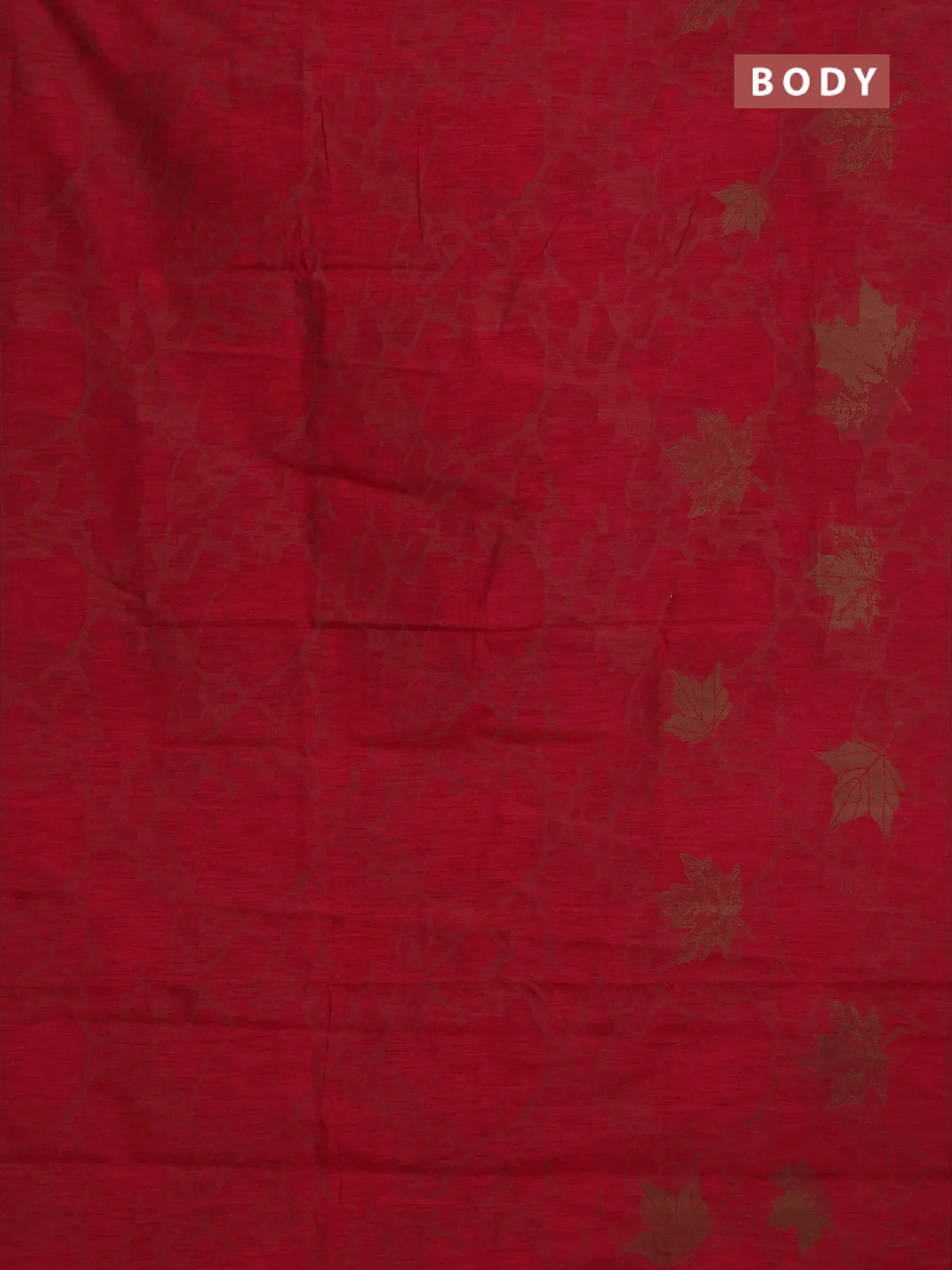Banarasi semi matka saree maroon with allover leaf thread woven buttas in borderless style - Image 2
