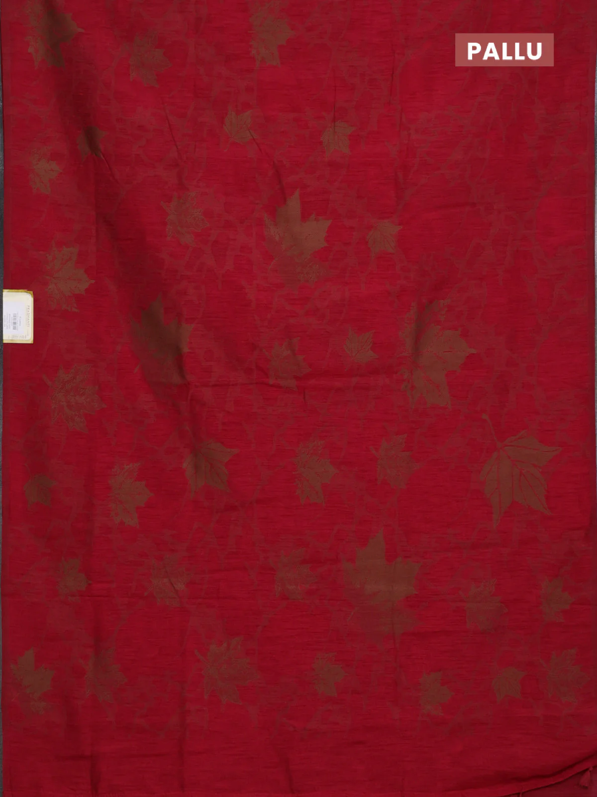 Banarasi semi matka saree maroon with allover leaf thread woven buttas in borderless style - Image 3